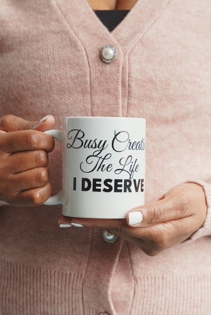 Create the Life you Deserve Set - black active jumpsuit and affirmation mug by Everything Jatoon
